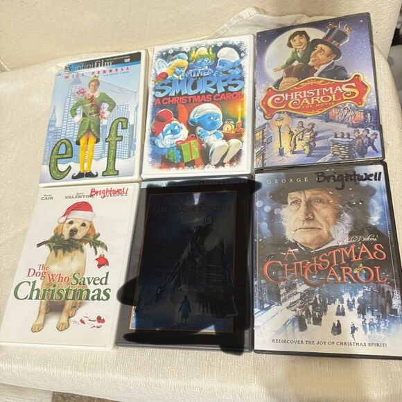 Holiday Movies DVD Lot Of 5 A Christmas Carol Scrooge Elf Dog who saved Smurfs - Picture 1 of 10